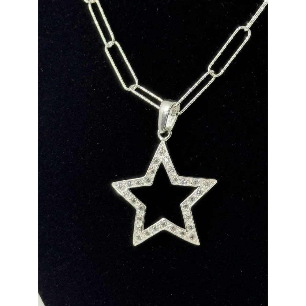 Cadena Brillante Con Dije De Estrella Con Piedritas - plata 925 22 Inch
